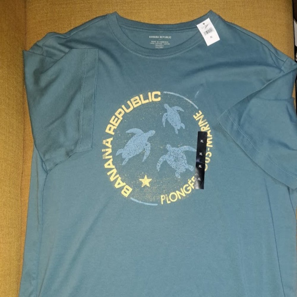Banana Republic NWT Green Plongfe Marine Premium Wash Cotton Tee Shirt Size XL